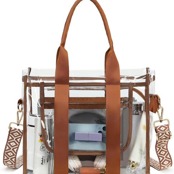 Durable Brown Clear Transparent Tote - Ideal for Festivals & Daily Use - Picture 1 of 8